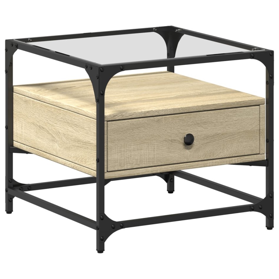 Mesa de centro tapa de vidrio acero roble Sonoma 50x50x45