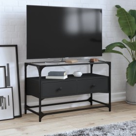 Mueble TV cristal y madera ingeniería negro 80x35x51