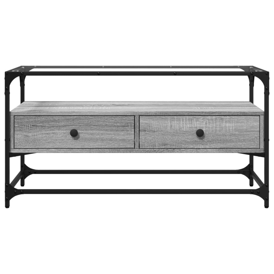 Mueble TV cristal y madera ingeniería gris Sonoma 98x35x51