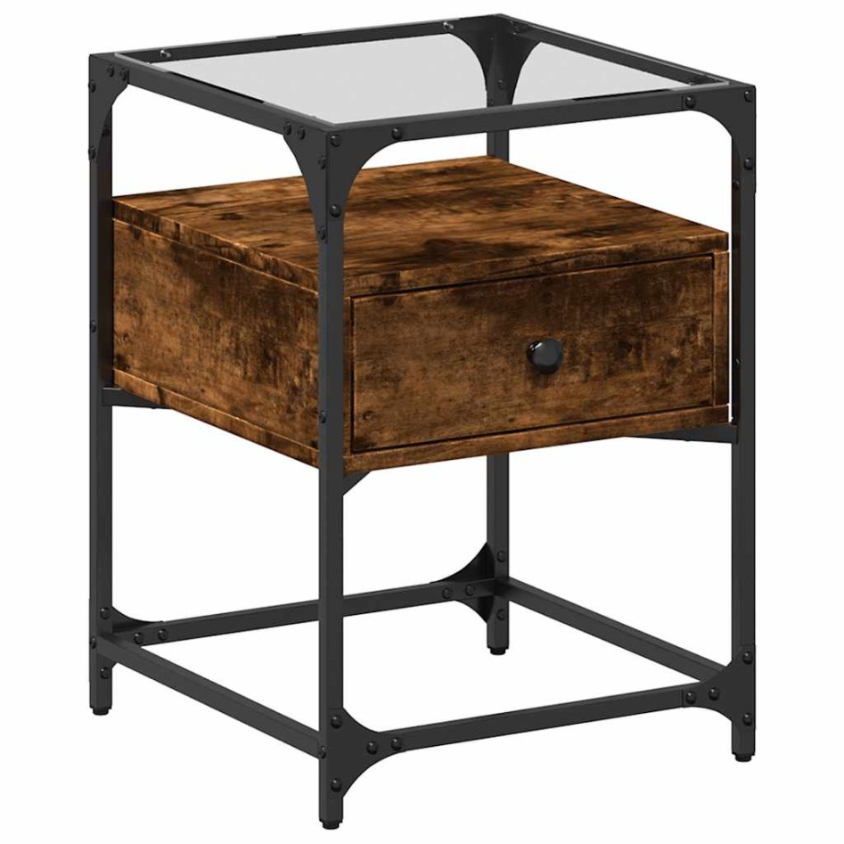 Mesita de noche madera de ingeniería roble ahumado 40x40x55