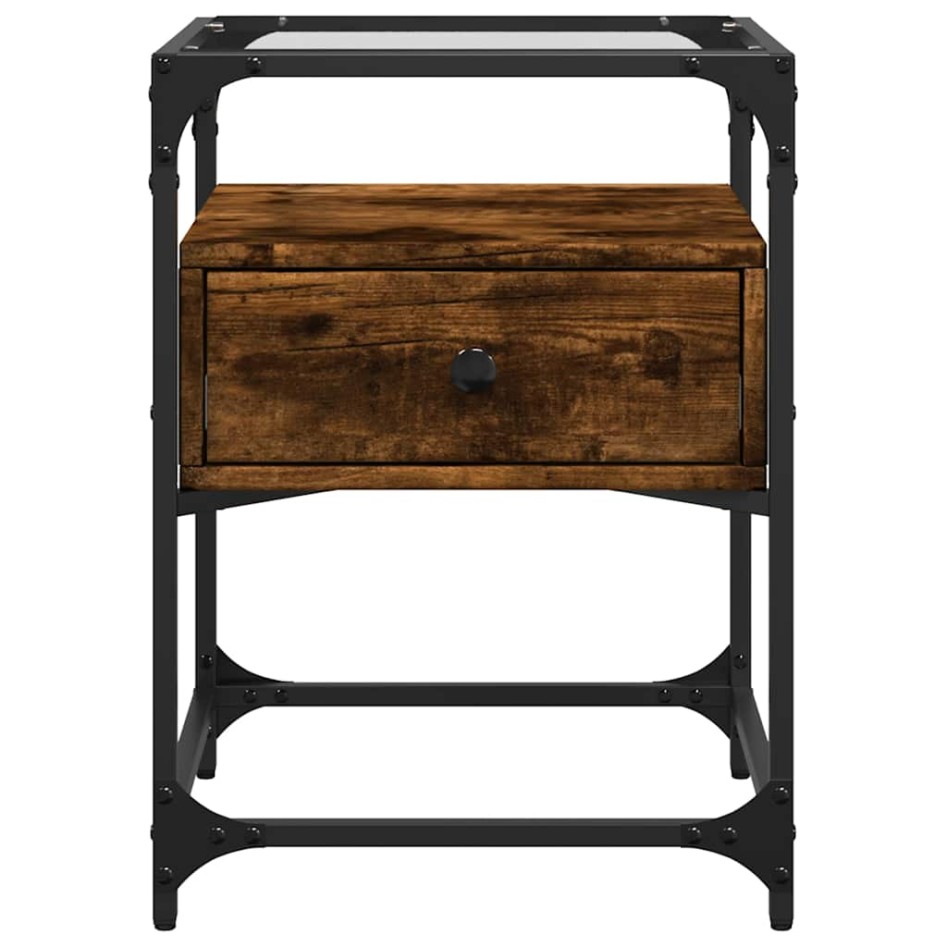 Mesita de noche madera de ingeniería roble ahumado 40x40x55