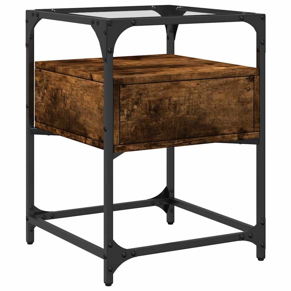 Mesita de noche madera de ingeniería roble ahumado 40x40x55