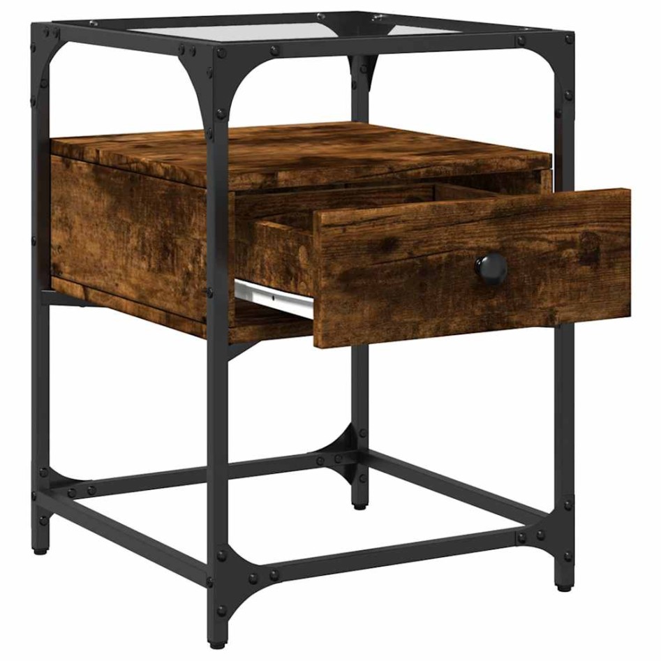 Mesita de noche madera de ingeniería roble ahumado 40x40x55