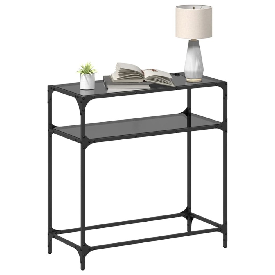 Mesa consola con superficie de vidrio negro acero 80x35x81