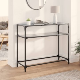 Mesa consola con superficie de vidrio negro acero 98x35x81