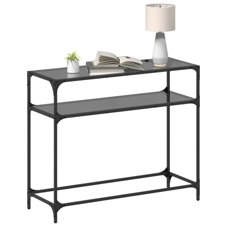 Mesa consola con superficie de vidrio negro acero 98x35x81