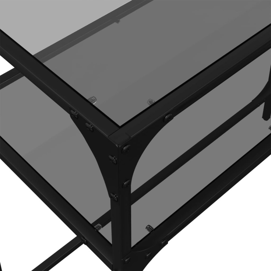 Mesa consola con superficie de vidrio negro acero 98x35x81