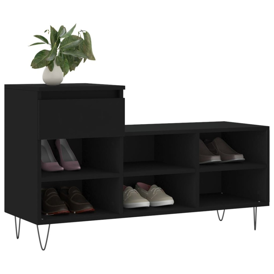 Mueble zapatero madera contrachapada negro 102x36x60