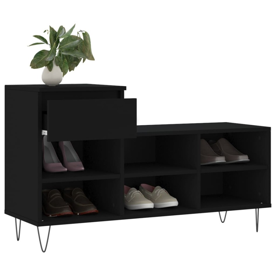 Mueble zapatero madera contrachapada negro 102x36x60