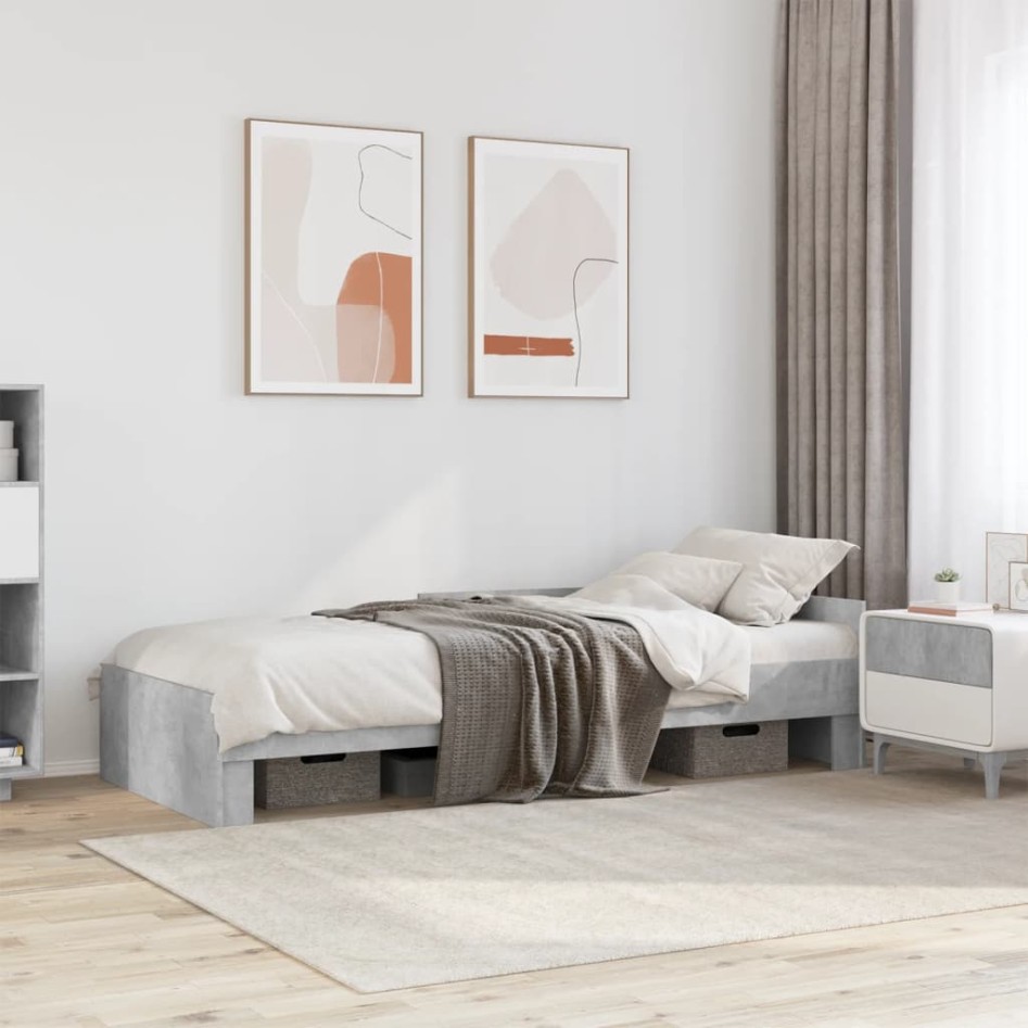 Estructura de cama madera de ingeniería gris hormigón 75x190