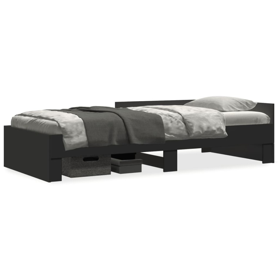 Estructura de cama madera de ingeniería negra 75x190