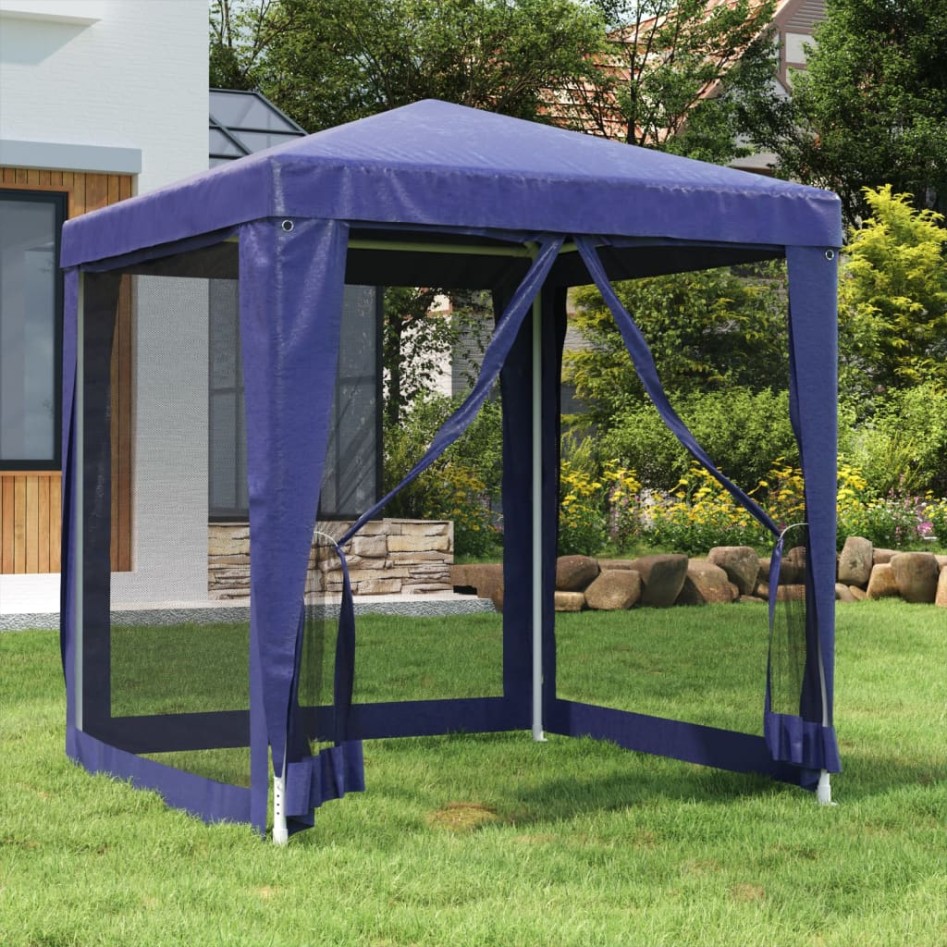 Carpa para fiestas con 4 paredes de malla HDPE azul 2x2