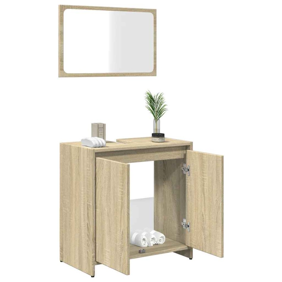 Set de muebles de baño 2 pzas madera contrachapada roble