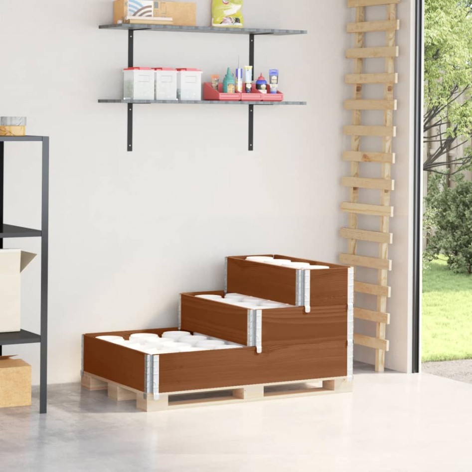 Arriate elevado de 3 niveles madera maciza pino marrón