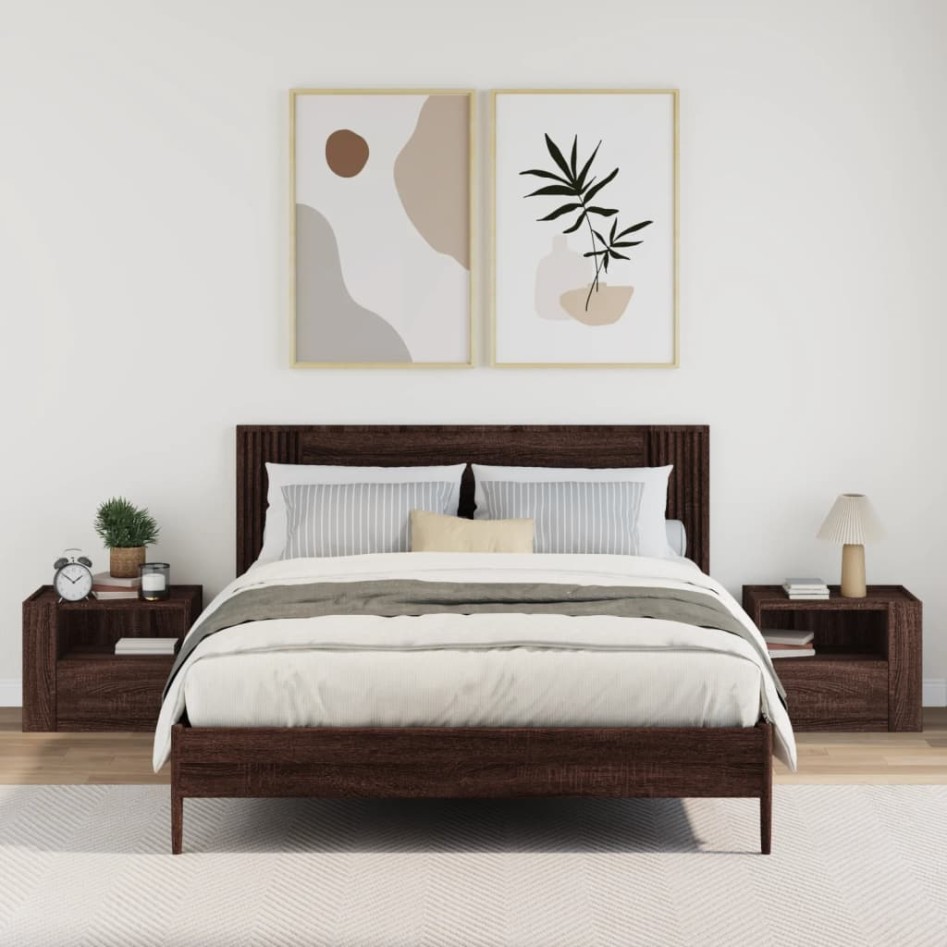 Mesitas de noche de pared 2 uds color marrón roble 45x30x35