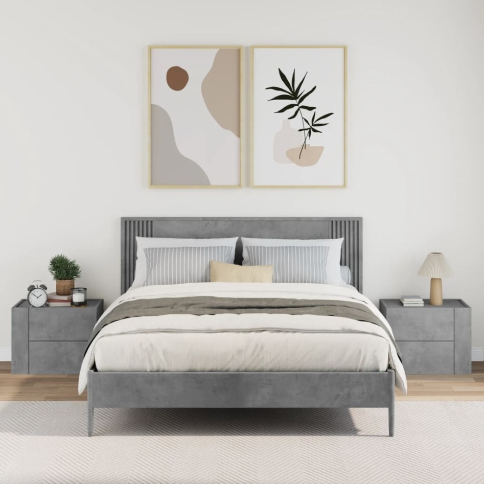 Mesita de noche de pared 2 uds color gris hormigón 45x30x35