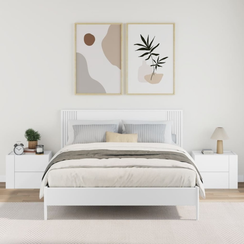 Mesitas de noche de pared 2 unidades blanca 45x30x35