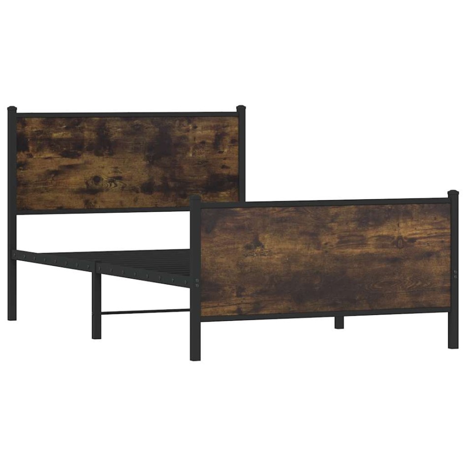 Estructura de cama sin colchón metal roble ahumado 100x190
