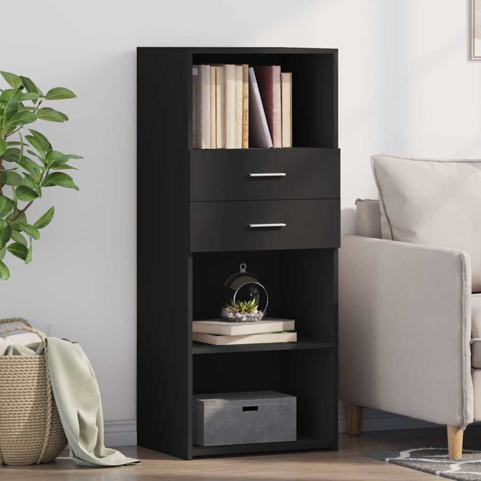 Aparador alto madera de ingeniería negro 50x42,5x124