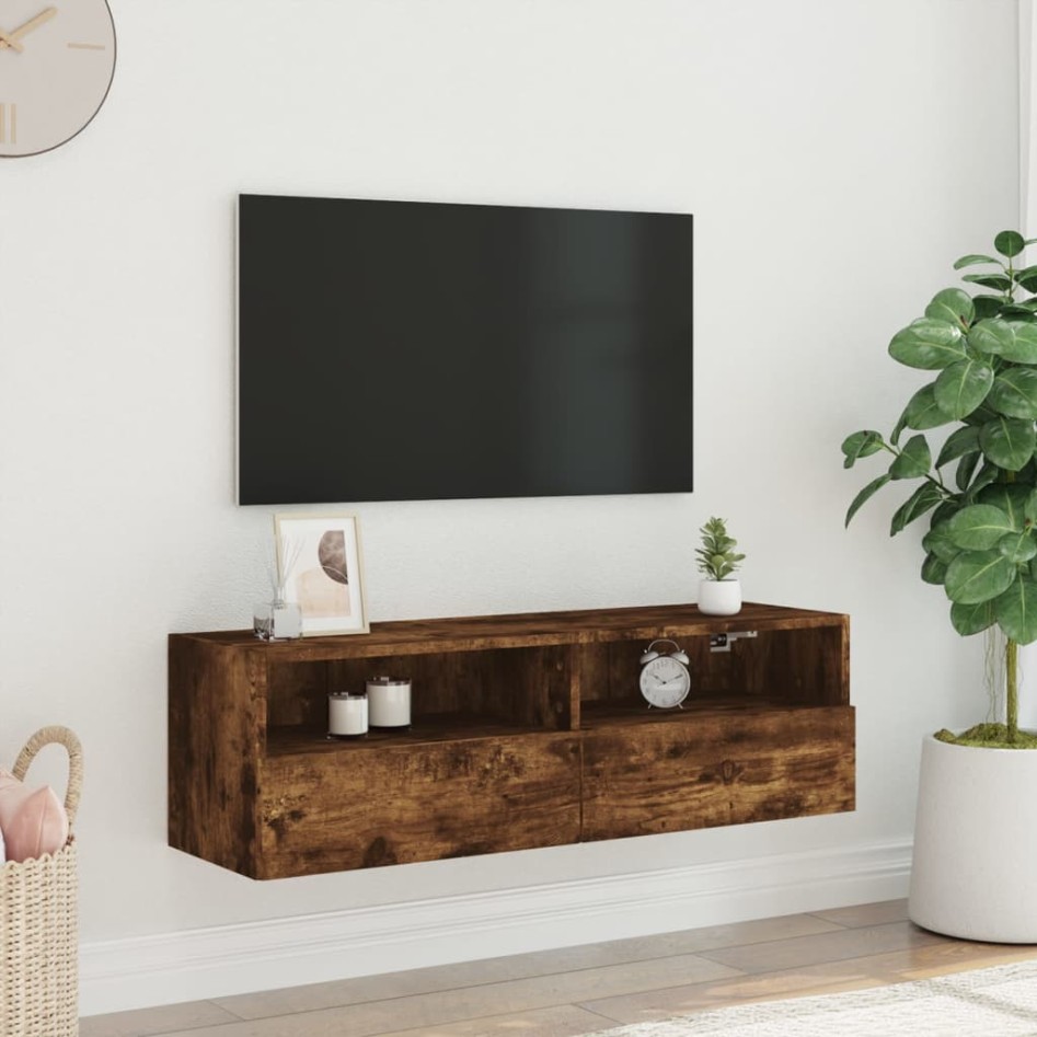 Mueble de pared TV madera ingeniería roble ahumado 100x30x30