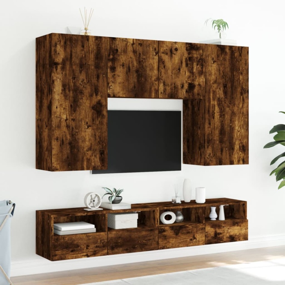 Mueble de pared TV madera ingeniería roble ahumado 100x30x30