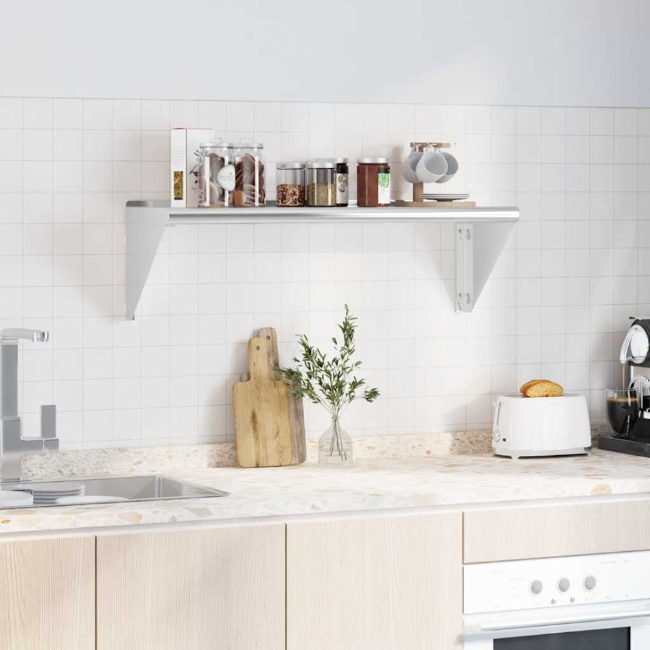 Estante de pared de acero inoxidable plateado 100x30x31