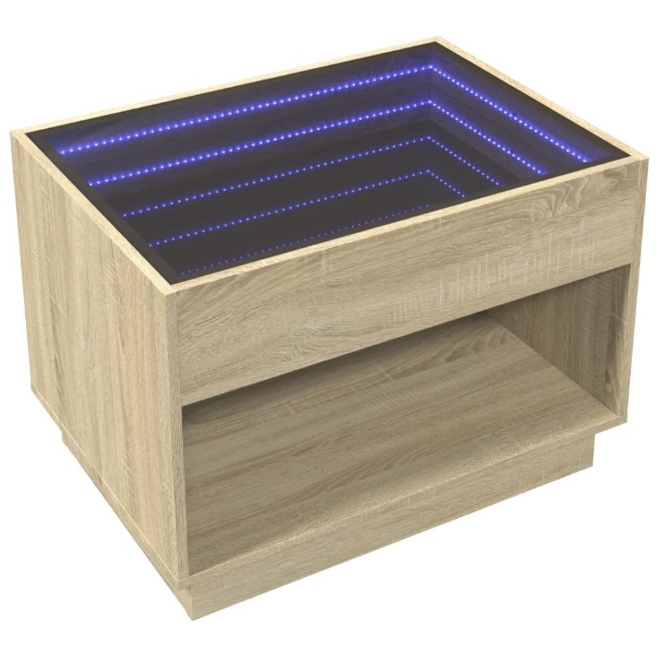 Mesa de centro con Infinity LED roble Sonoma 70x50x50