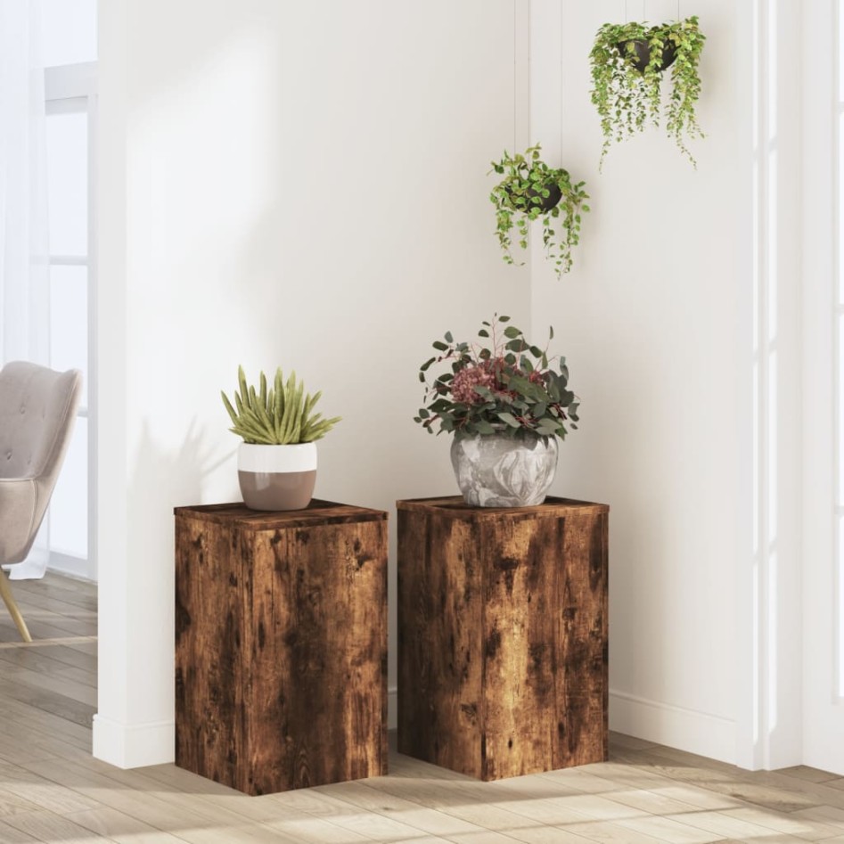 Soportes de plantas 2 uds madera roble ahumado 30x30x50