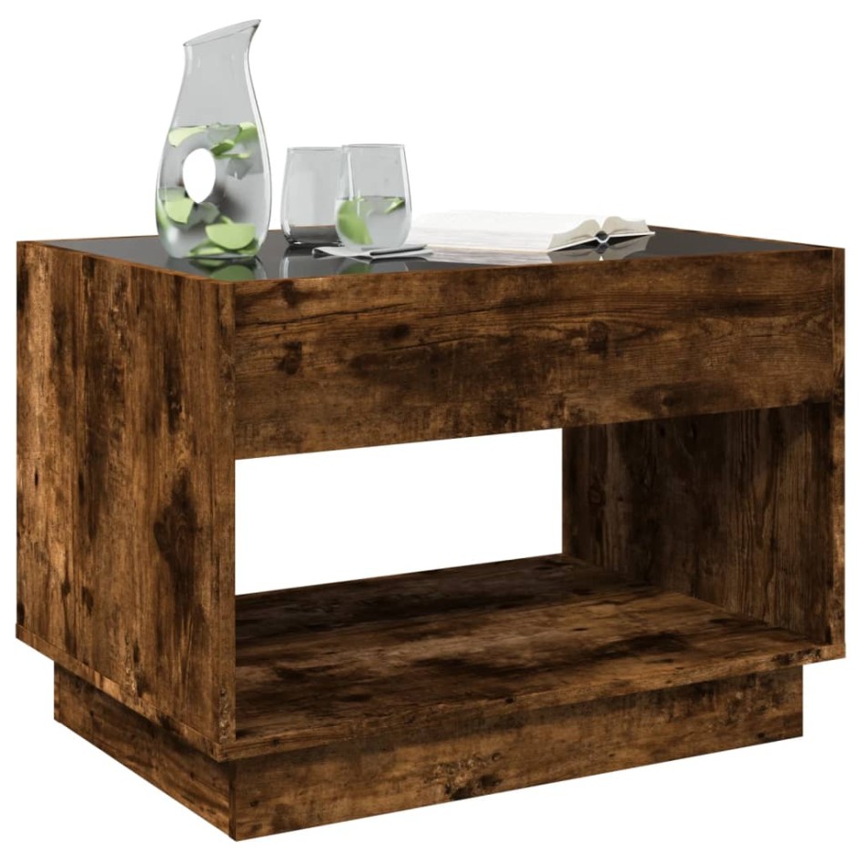 Mesa de centro con Infinity LED roble ahumado 70x50x50