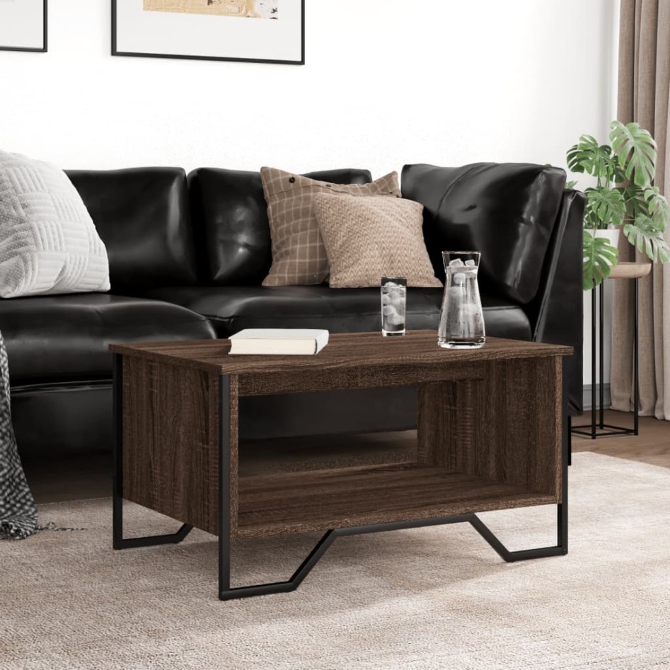 Mesa de centro madera de ingeniería marrón roble 75x51x40