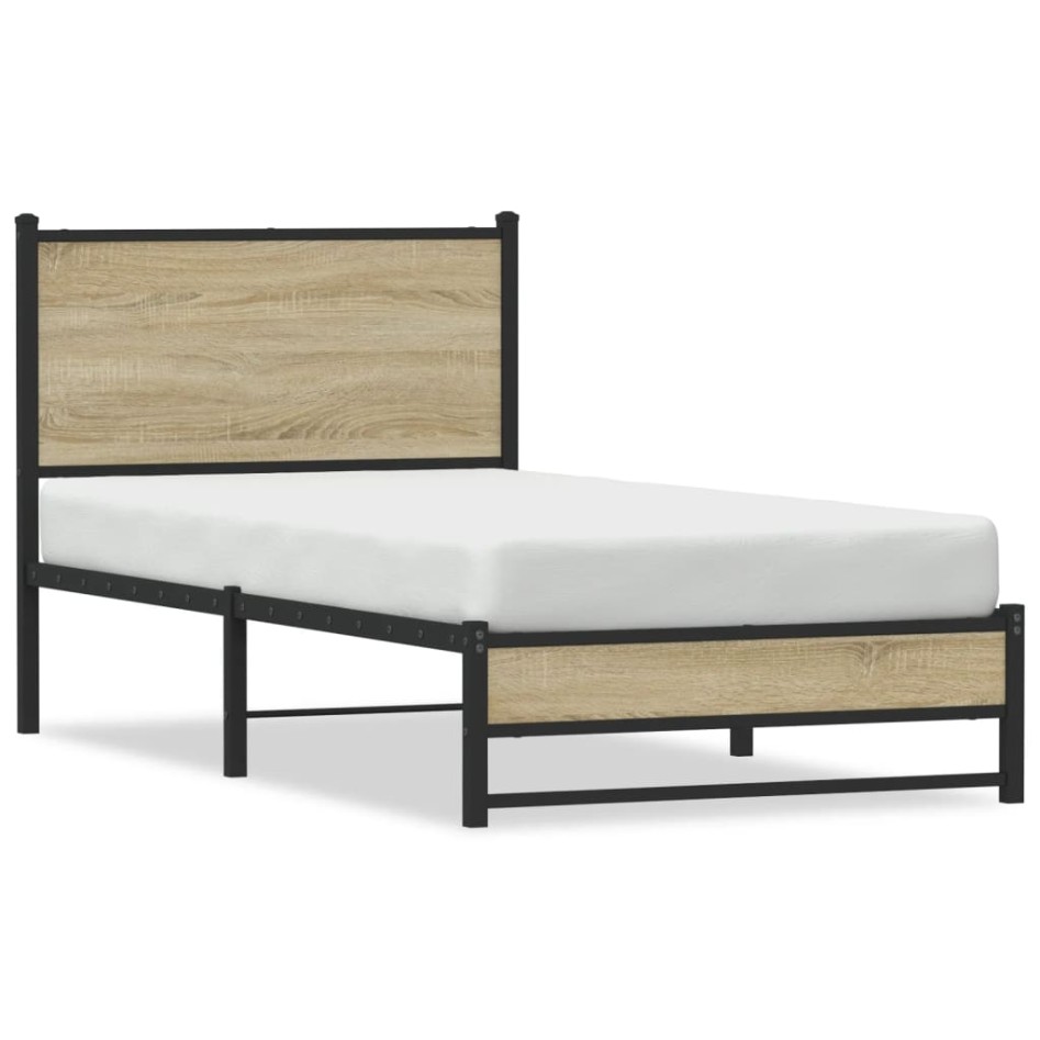 Estructura de cama sin colchón metal roble Sonoma 90x190