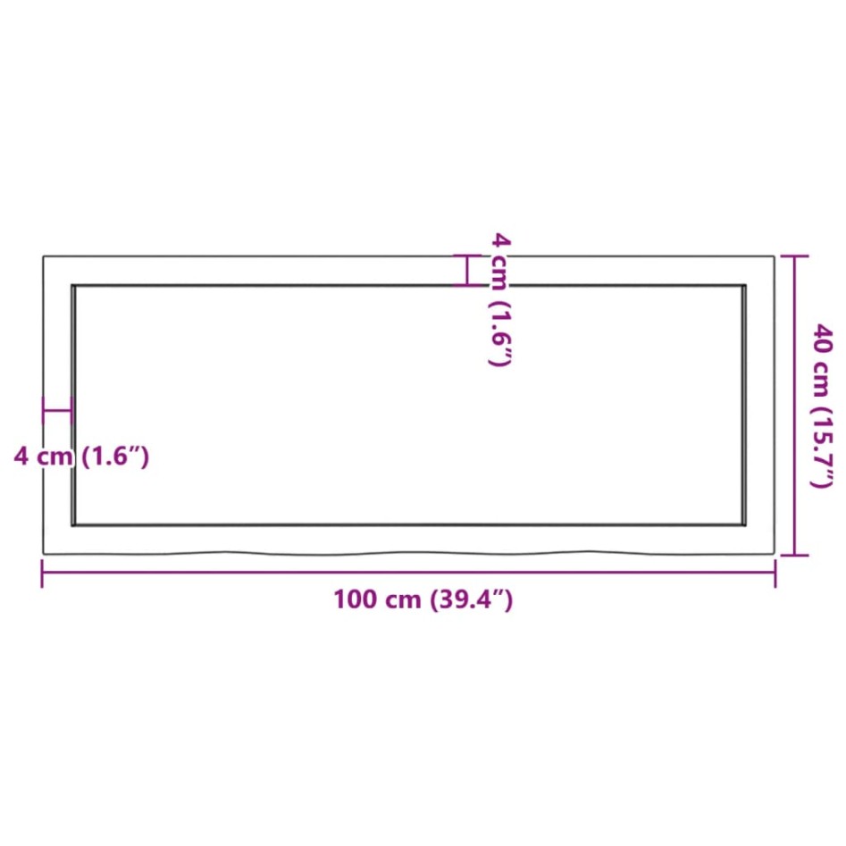 Encimera de baño madera tratada marrón oscuro 100x40x(2-4)