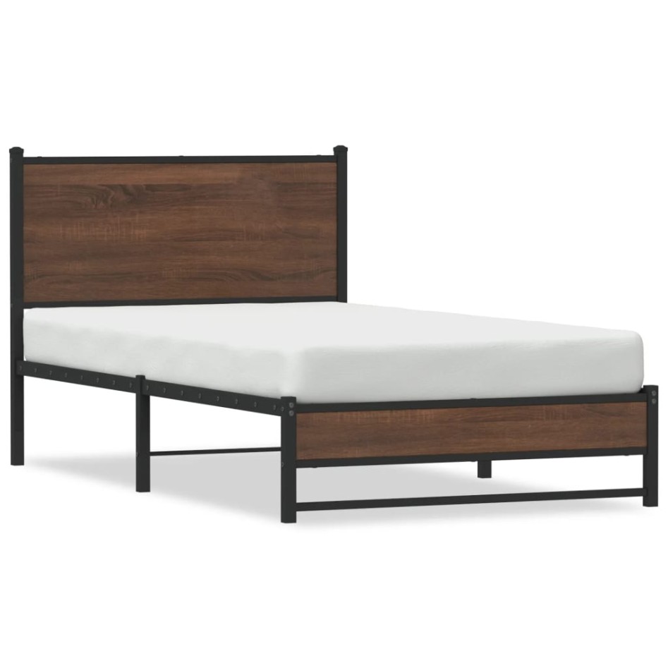 Estructura de cama sin colchón metal marrón roble 100x190