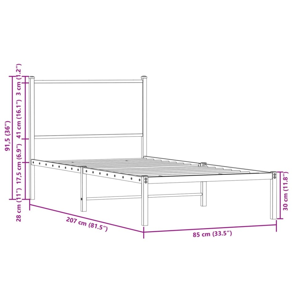 Estructura de cama sin colchón metal marrón roble 80x200