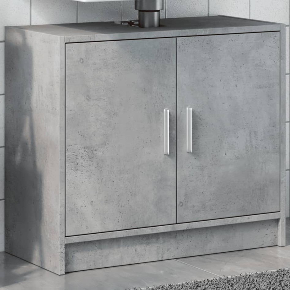 Armario de lavabo madera ingeniería gris hormigón 63x29x55