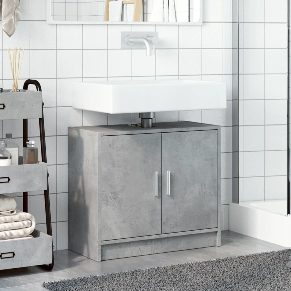 Armario de lavabo madera ingeniería gris hormigón 63x29x55