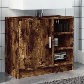 Armario de lavabo madera ingeniería roble ahumado 63x29x55