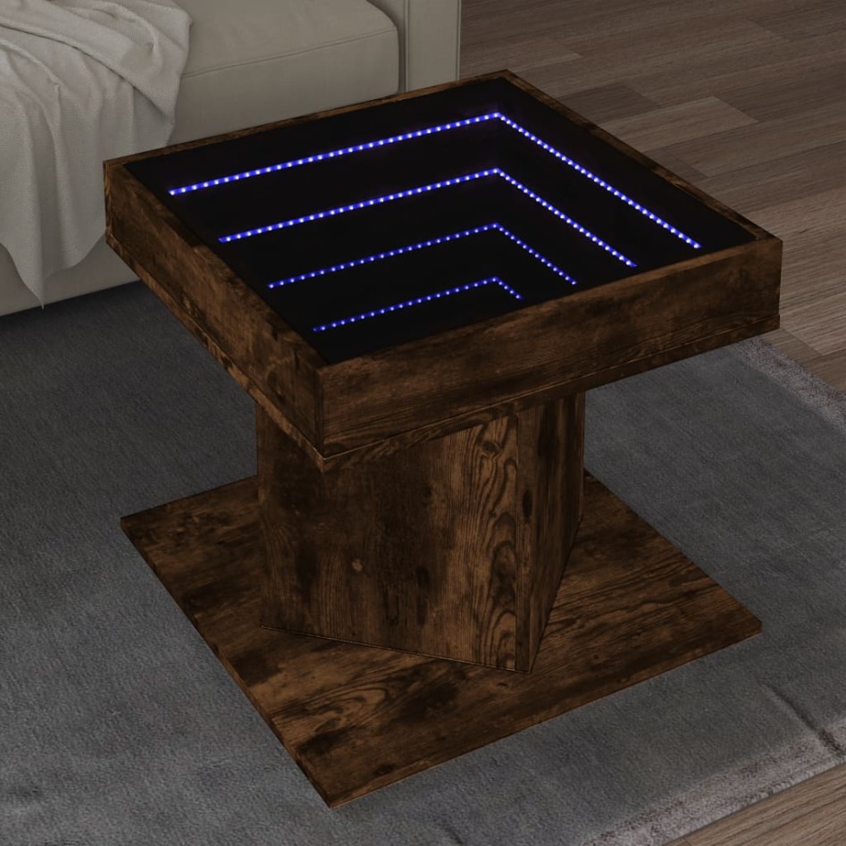 Mesa de centro y LED madera ingeniería roble ahumado
