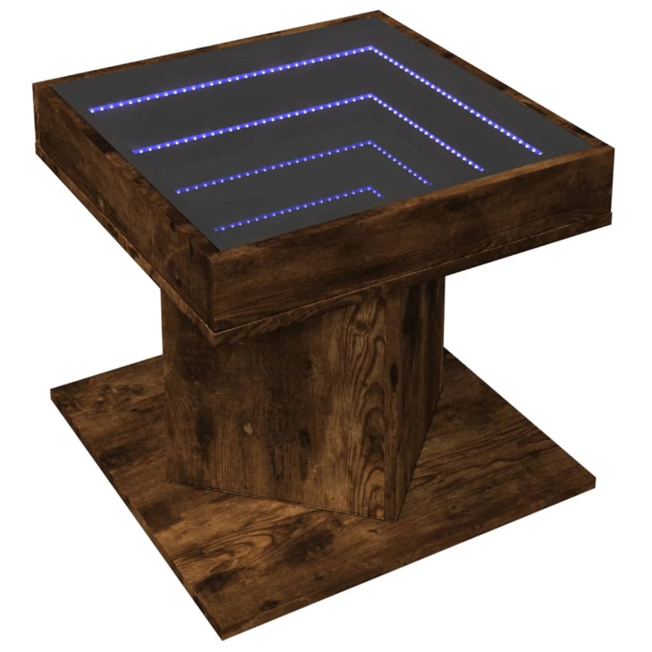 Mesa de centro y LED madera ingeniería roble ahumado