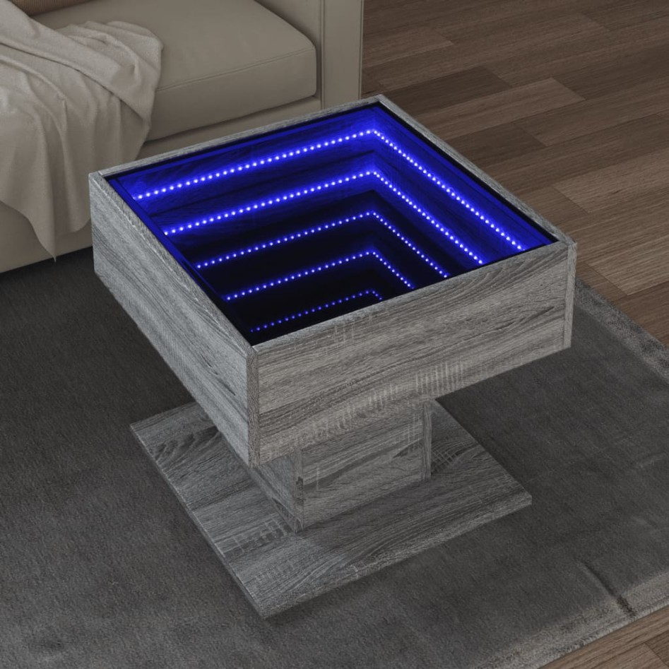 Mesa de centro y LED madera ingeniería gris Sonoma 50x50x45