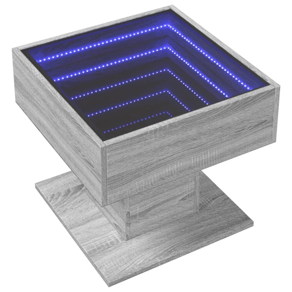 Mesa de centro y LED madera ingeniería gris Sonoma 50x50x45