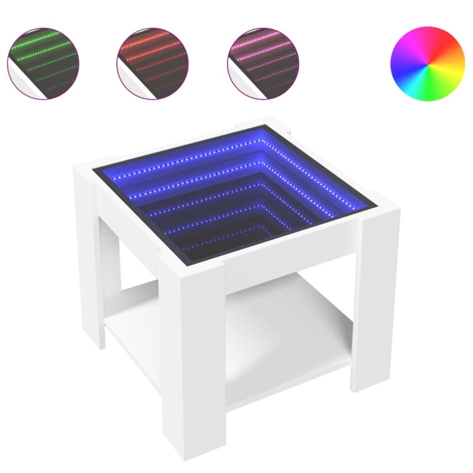 Mesa de centro con LED madera de ingeniería blanca 53x53x45