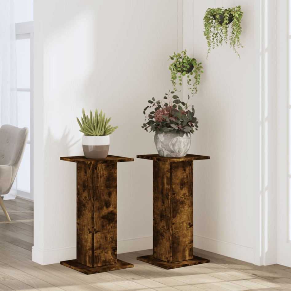 Soportes de plantas 2 uds madera roble ahumado 30x30x60