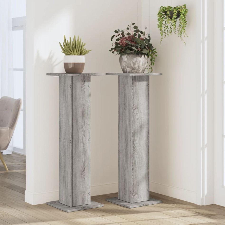Soportes para plantas 2 uds madera gris Sonoma 30x30x95