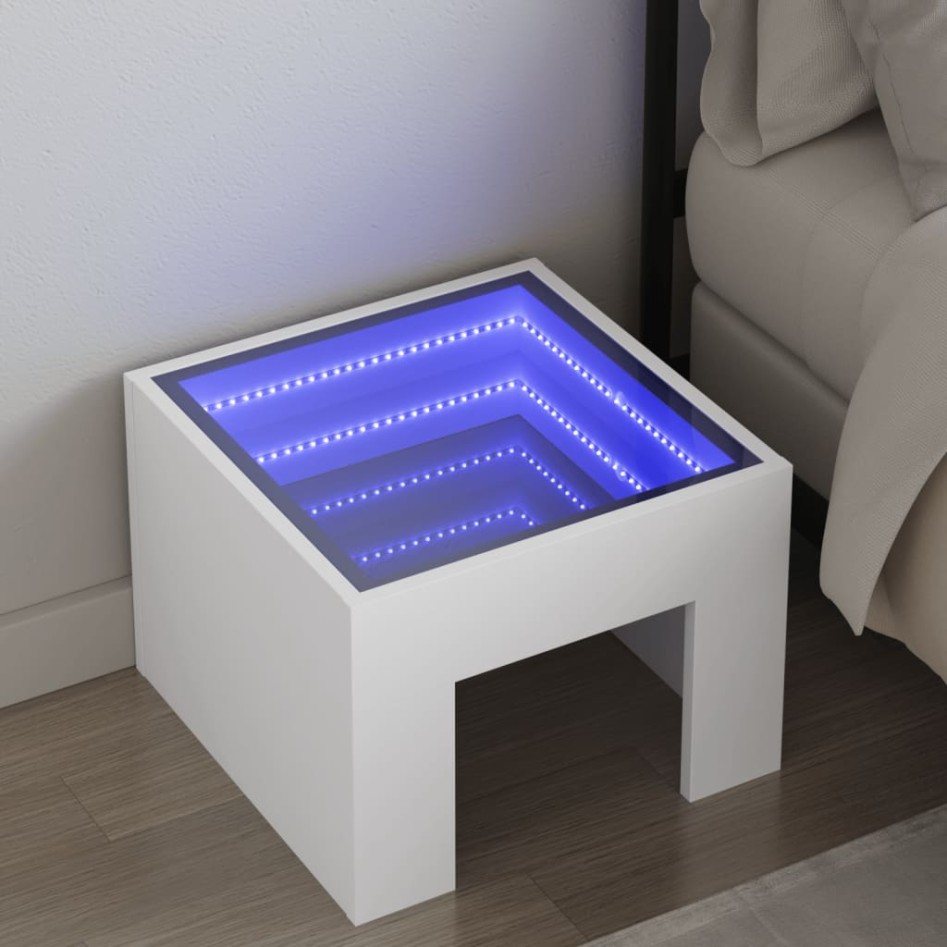 Mesita de noche con LED Infinity blanca 40x40x30