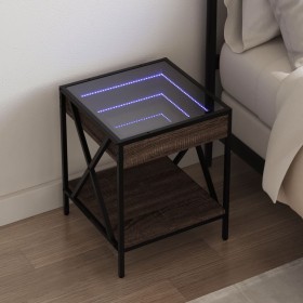 Mesita de noche con Infinity LED marrón roble 40x40x49