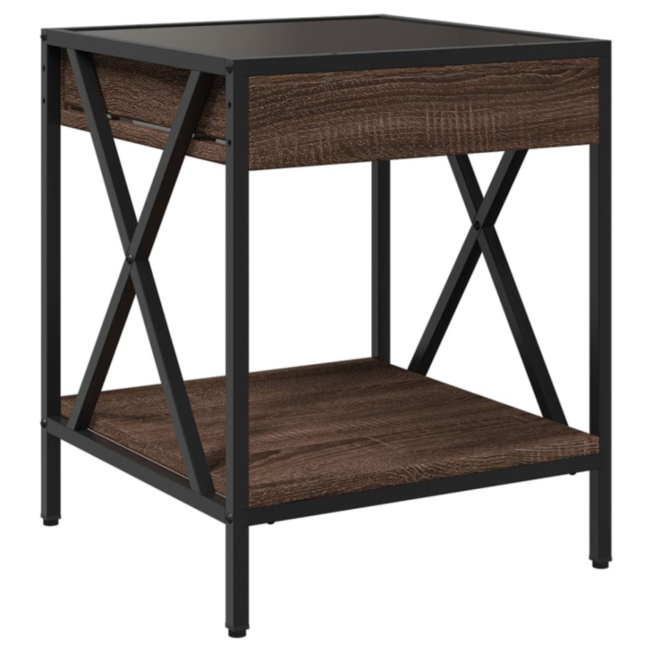 Mesita de noche con Infinity LED marrón roble 40x40x49