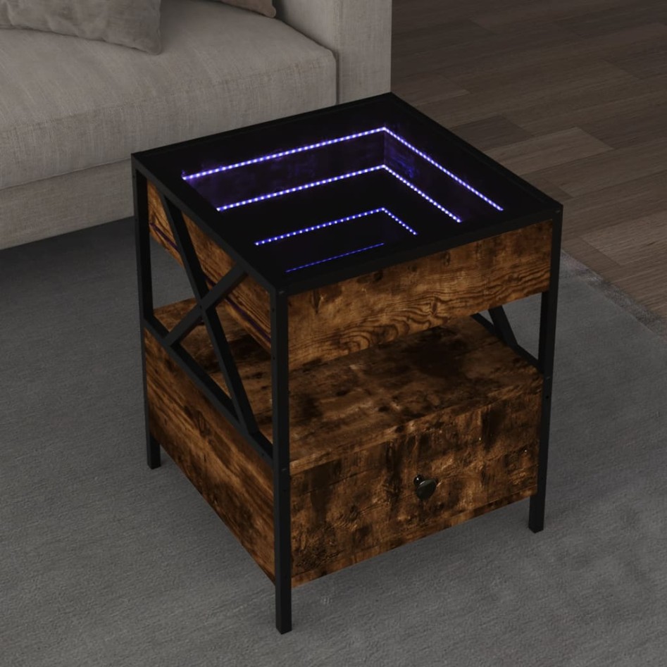 Mesa de centro con Infinity LED roble ahumado 40x40x51