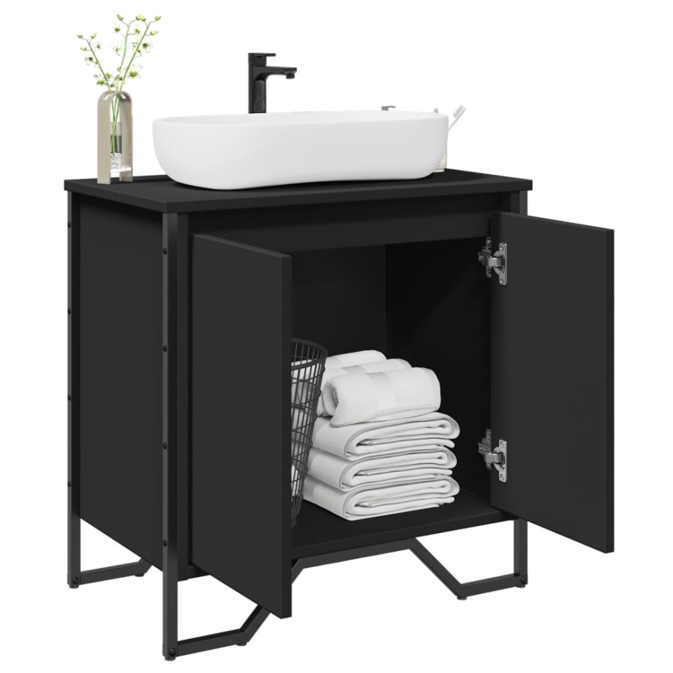 Armario para lavabo de baño madera ingeniería negro 60x35x60