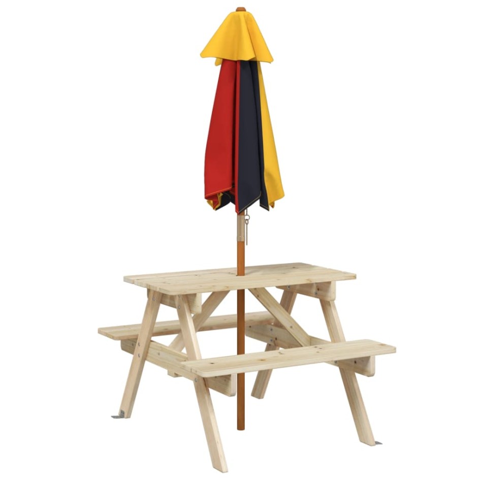 Mesa de picnic para 4 niños agujero para sombrilla madera
